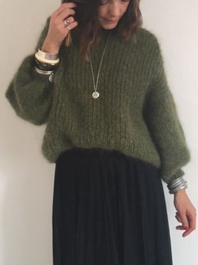 Green Long Sleeve Shift Hoodie Sweater