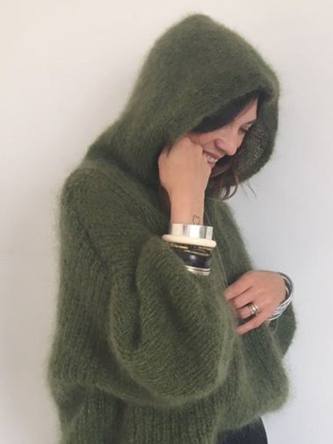 Green Long Sleeve Shift Hoodie Sweater