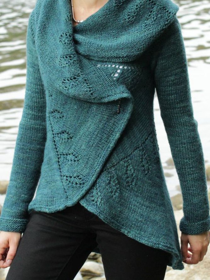 Blue Long Sleeve Cowl Neck Cross Sweater