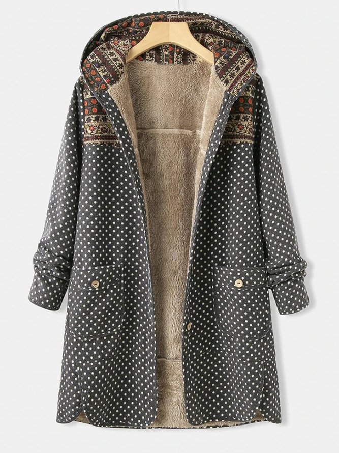 Casual Thick Long Sleeve Plus Size Print Hooded Coats