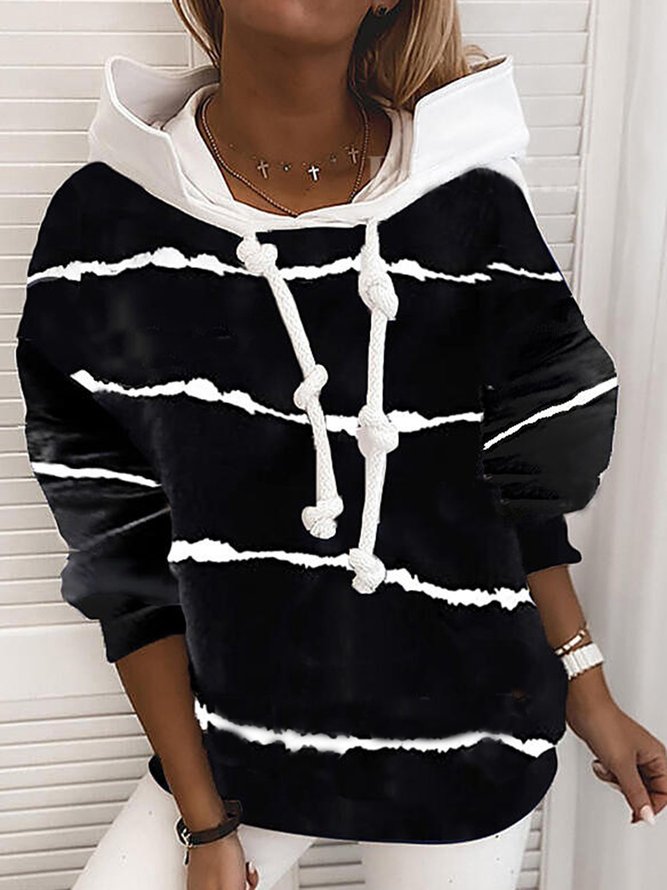 Black Cotton-Blend Striped Long Sleeve Shirts & Tops