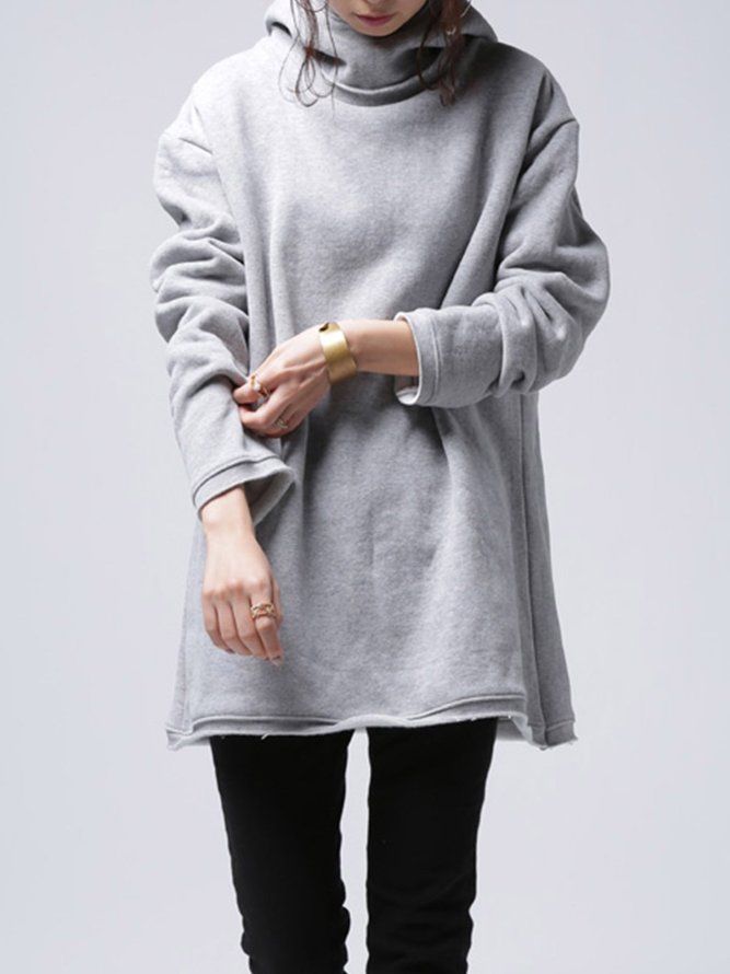 Gray Hoodie Solid Long Sleeve Sweatshirts