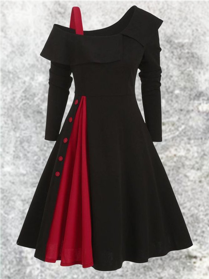 Off Shoulder Paneled Vintage Dress