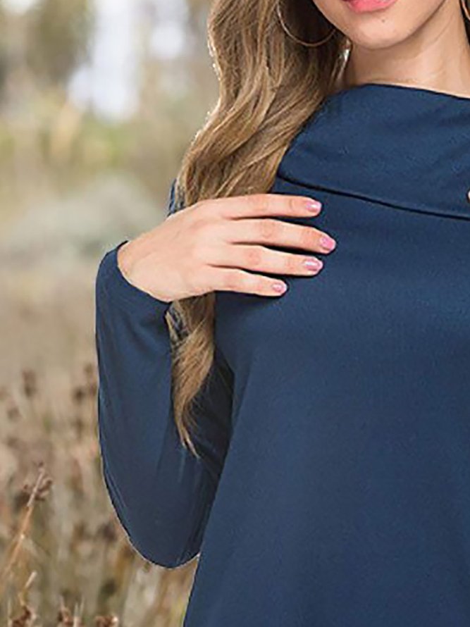 Casual Solid Irregular Collar Button Pocket Top