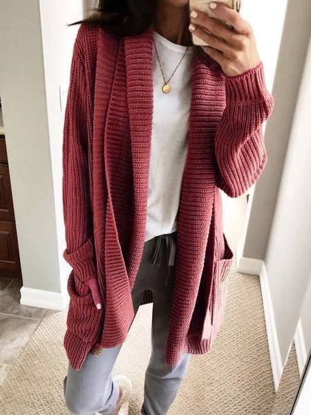Sweaters Knitted Solid Long Sleeve Cardigan