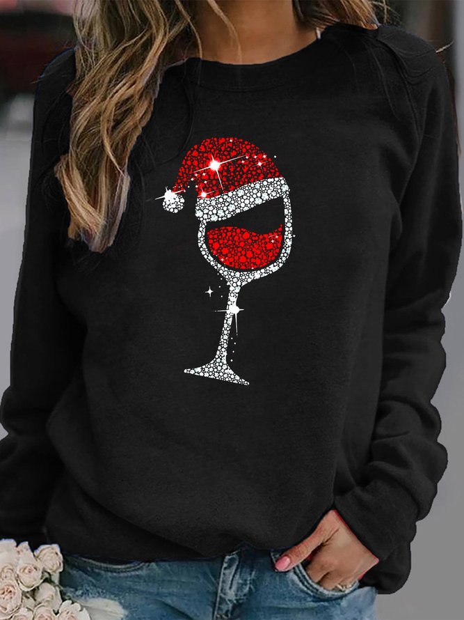 Casual Crew Neck Christmas Printed Sweatshirt