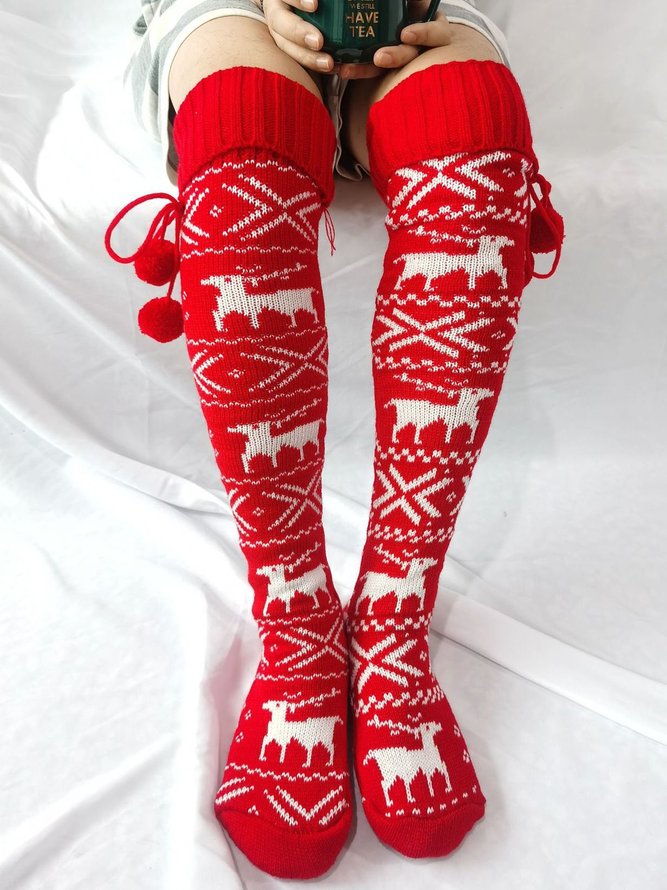 Christmas Elk Tube Socks Over The Knee Socks