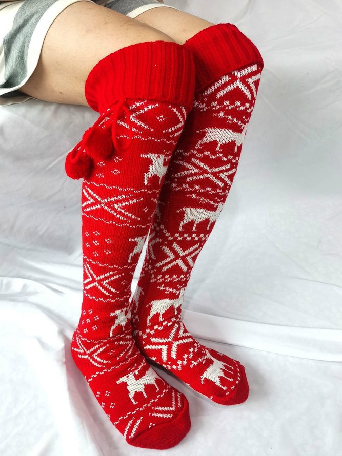 Christmas Elk Tube Socks Over The Knee Socks