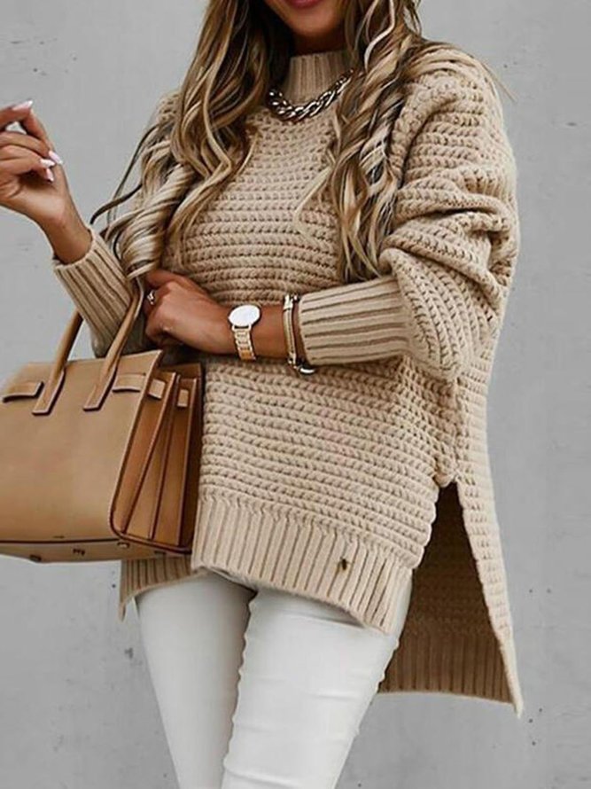 Solid Stand Collar Casual Sweaters