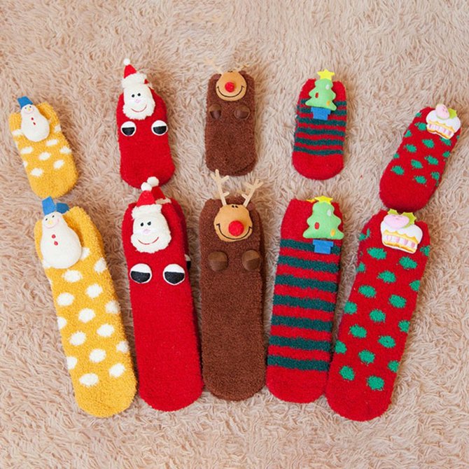 Parent-child Christmas socks cartoon towels floor half fleece thick warm sleep socks