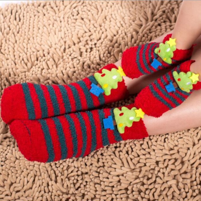Parent-child Christmas socks cartoon towels floor half fleece thick warm sleep socks