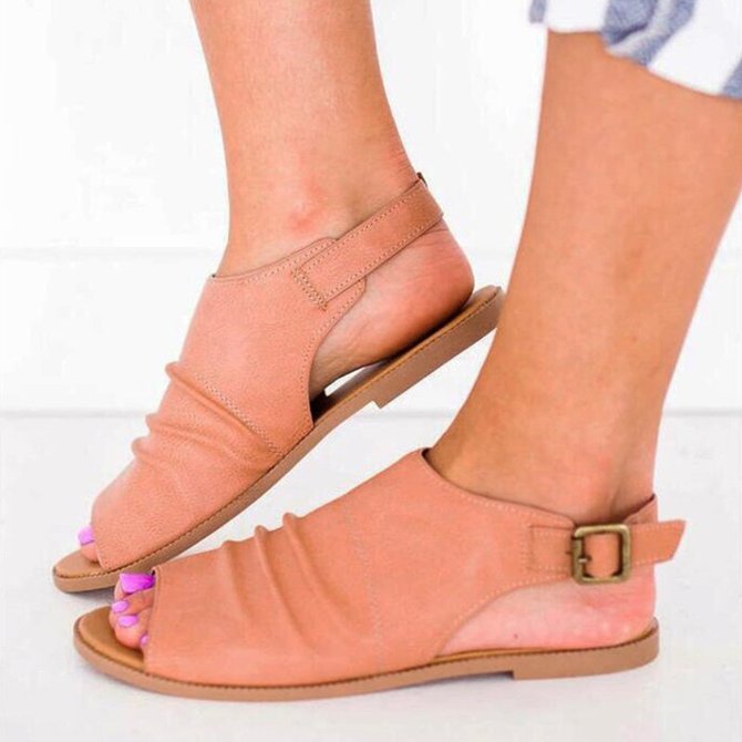 Leather Holiday Ruffles Flat Heel Sandals | roselinlin