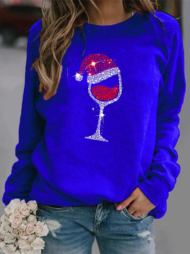 Casual Crew Neck Christmas Printed Sweatshirt