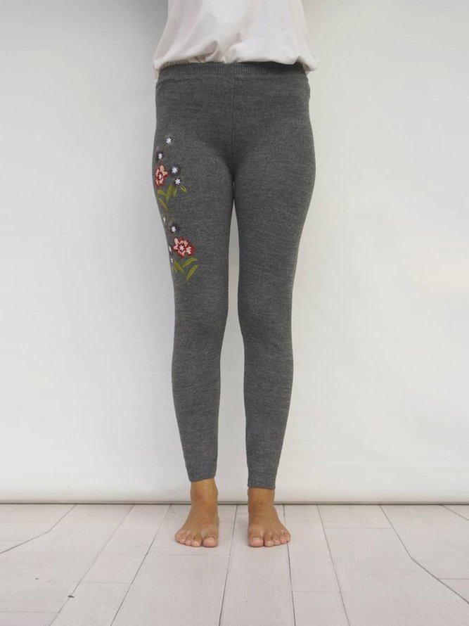 Floral Casual Embroidered Leggings