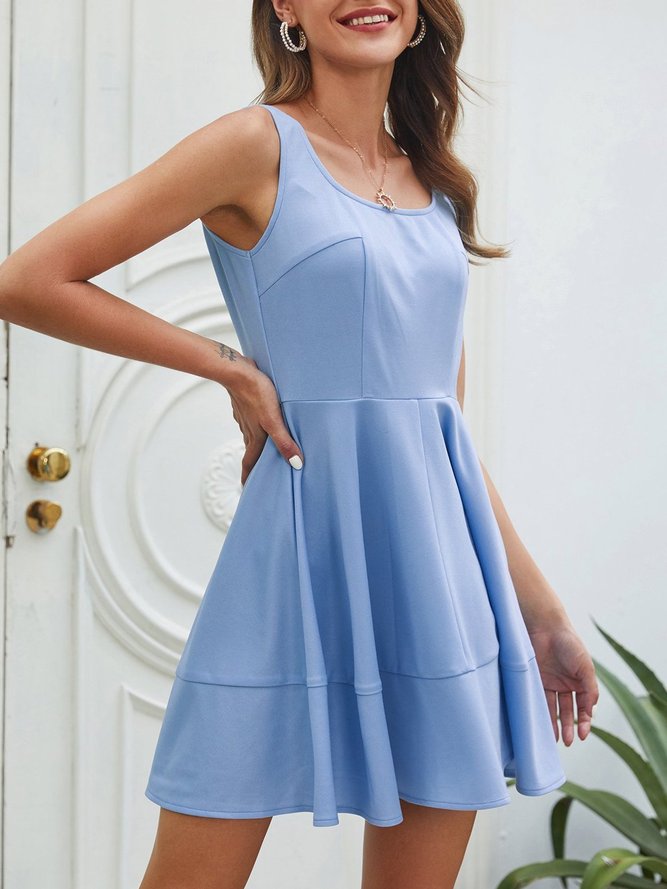 Light Blue A-Line Solid Tc Holiday Knitting Dress
