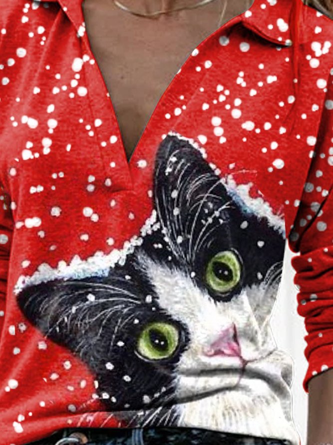 Christmas cat Sweatshirt Sweatshirt Tops Roselinlin Long Sleeve 1