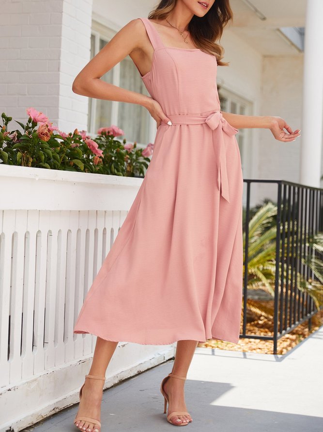 Pink Tc Solid Sleeveless Weaving Dress