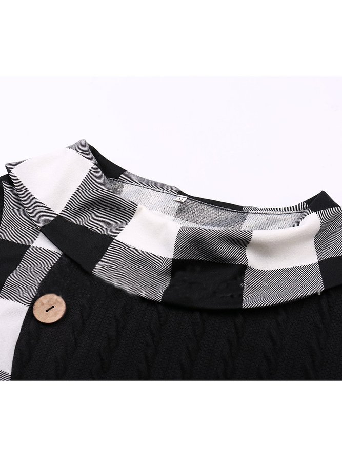 Long Sleeve Color Block Button Casual Hot vacation Weaving Dress