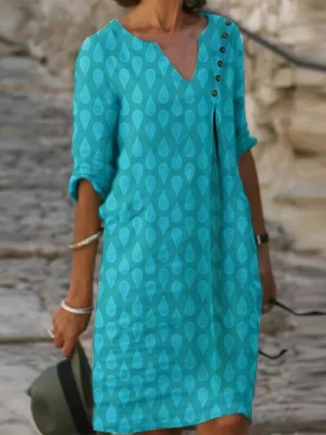 Half Sleeve Solid Color Print Summer Fall V Neck Casual Hot vacation Weaving Dress