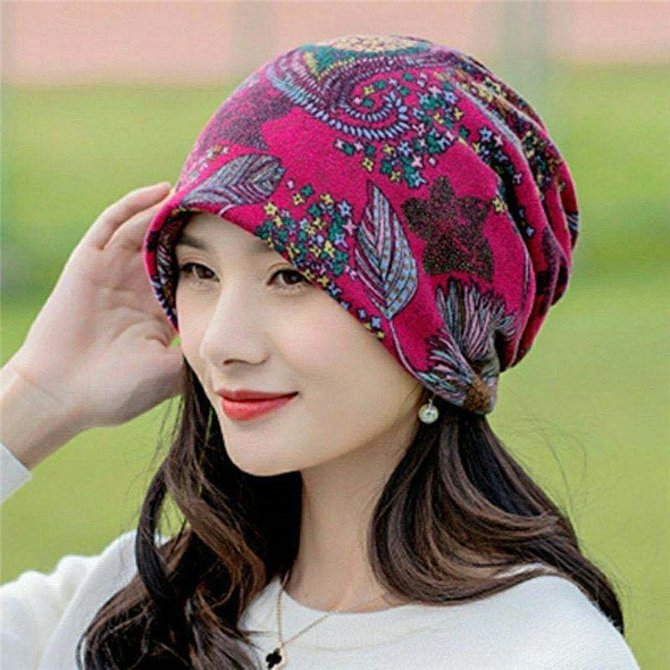 Vintage Multicolor Geometric Floral Printed Casual Knitted Hat