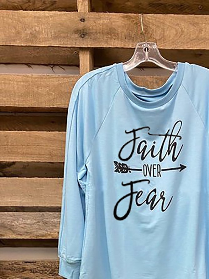 Faith Over Fear Letter Print Long Sleeve Tee Tops