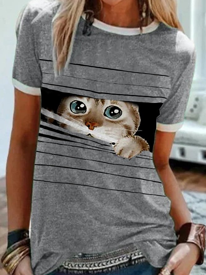Printed Short Sleeve  Cat Daily Casual T-shirt