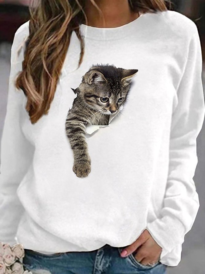 Women's Pullover Sweatshirts Cat Graphic 3D Cartoon Daily Basic Hoodies Sweatshirts