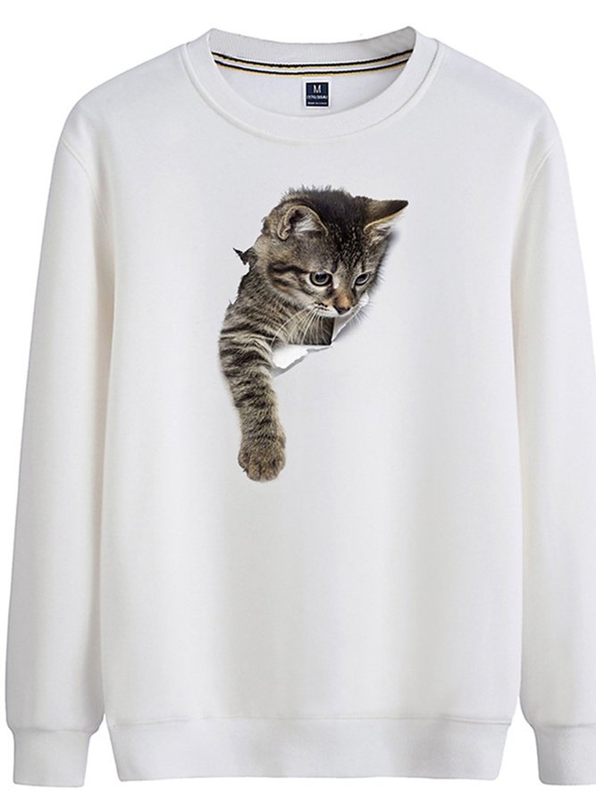 Women Pullover Sweatshirt Cat Graphic 3D Cartoon Daily Basic Hoodie Sweatshirt