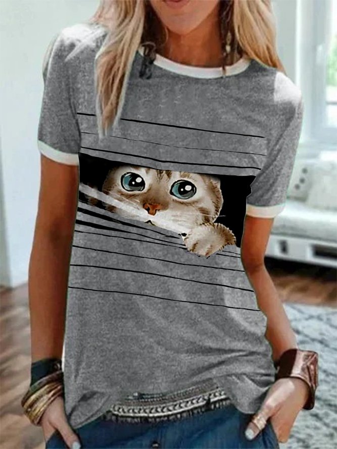 Printed Short Sleeve  Cat Daily Casual T-shirt