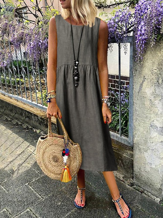 Fashion Sleeveless Solid Color Vest Dress
