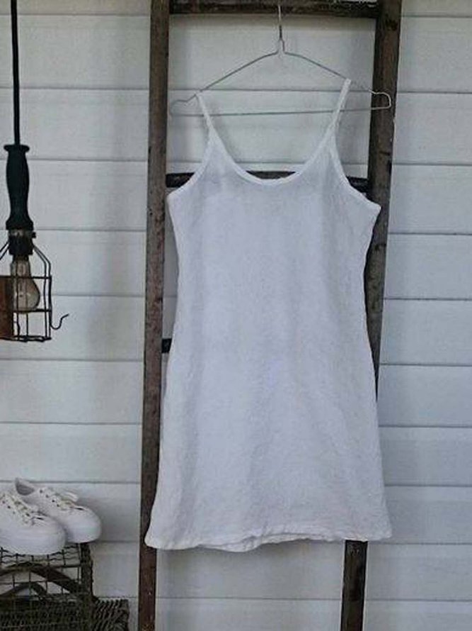 Casual Crew Neck Shift Sleeveless Weaving Dress