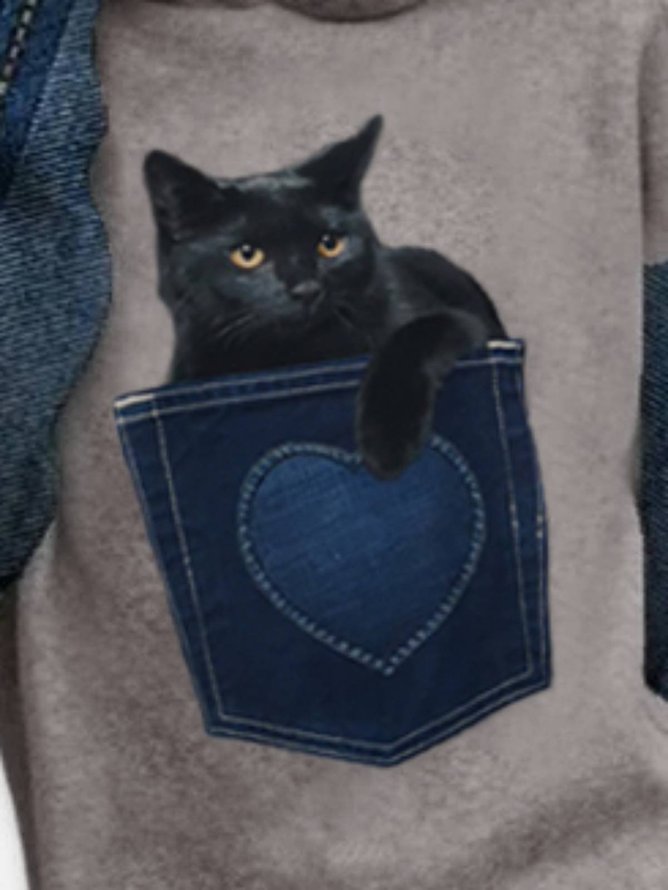 Women Casual Cute Cat Long Sleeve Cotton-Blend Hoodie Sweatshirt