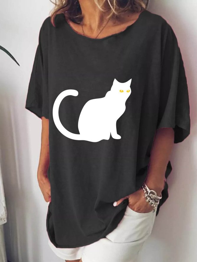 Casual plus size cat Tshirt Half Sleeve Animal Shirts & Tops roselinlin