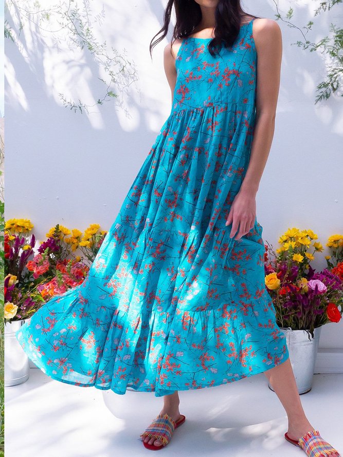 Boho Cold Shoulder Cotton-Blend Floral Weaving Dress
