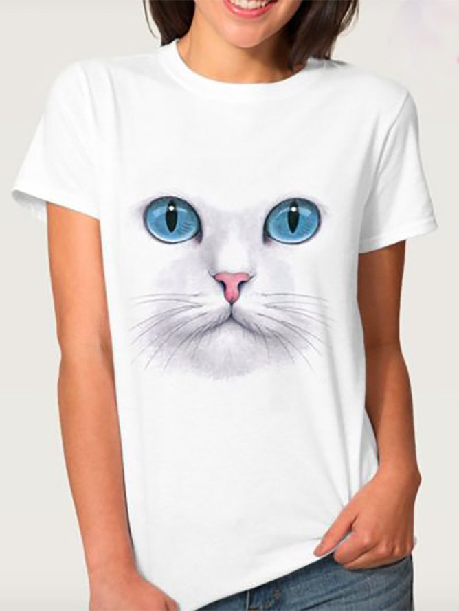 Shift Casual Animal Cat Crew Neck Shirts & Tops roselinlin