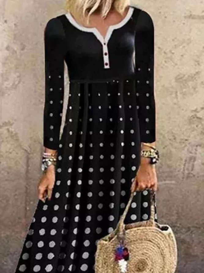 Elegant Polka Dot Tunic V-Neckline A-line Dress