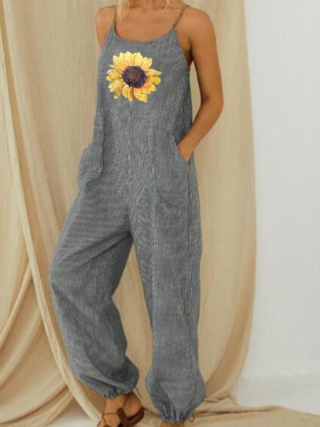 Women Summer Sunflower Soft Jumpsuits