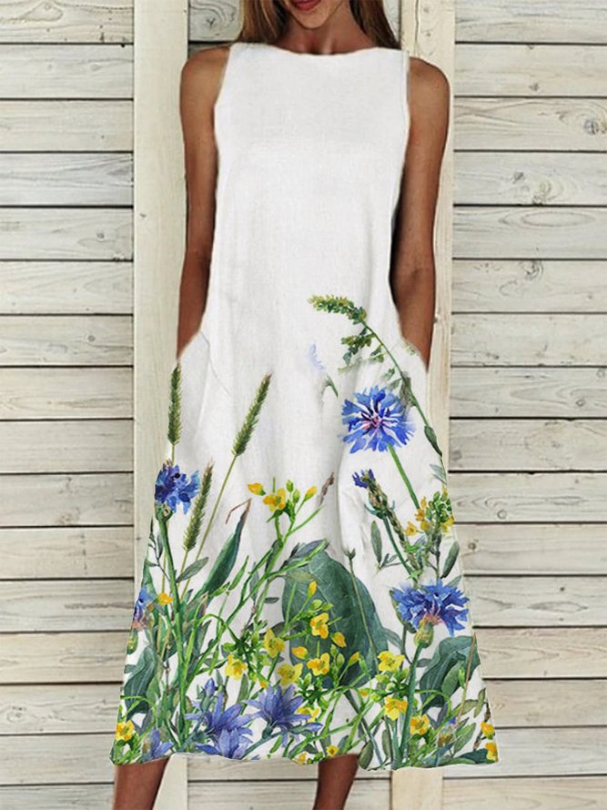 Elegant Floral Crew Neck Dresses