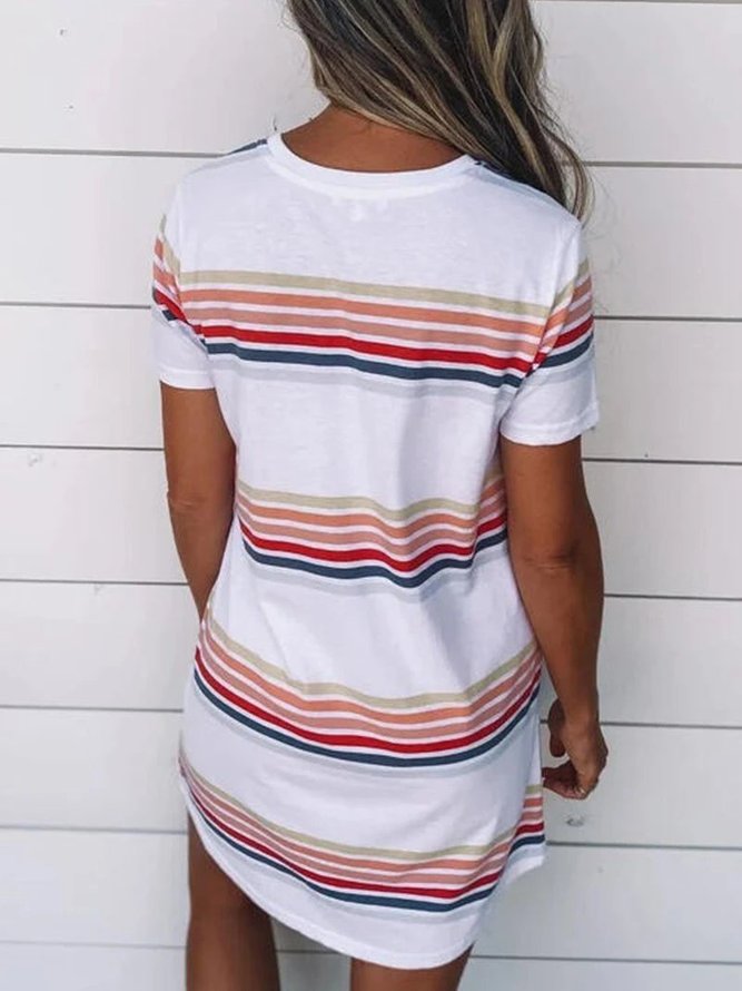 Short Sleeve Striped Vintage Cotton-Blend Weaving Dress
