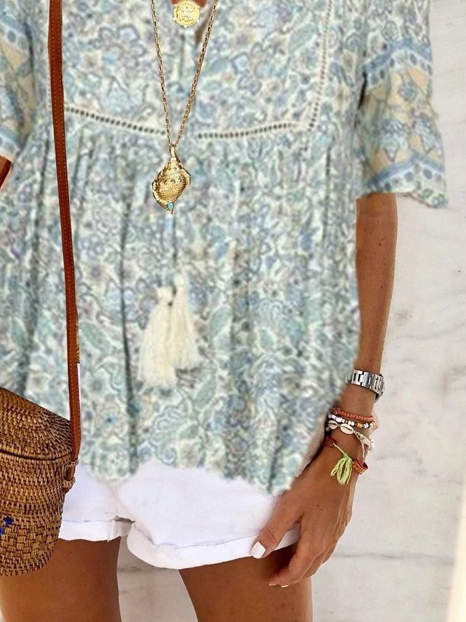 A-Line Half Sleeve V Neck Tops
