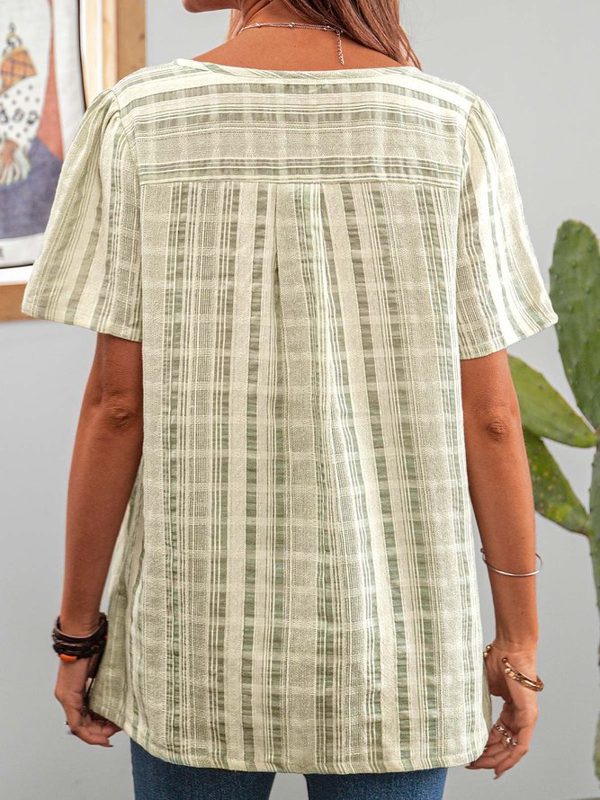 V Neck Cotton Casual Short Sleeve Top