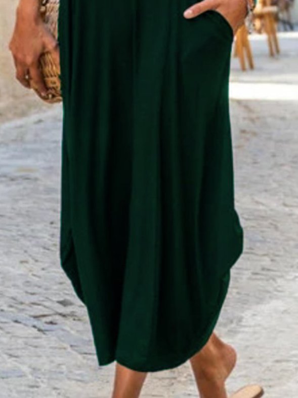 Plain Cotton-Blend Casual Knitting Dress