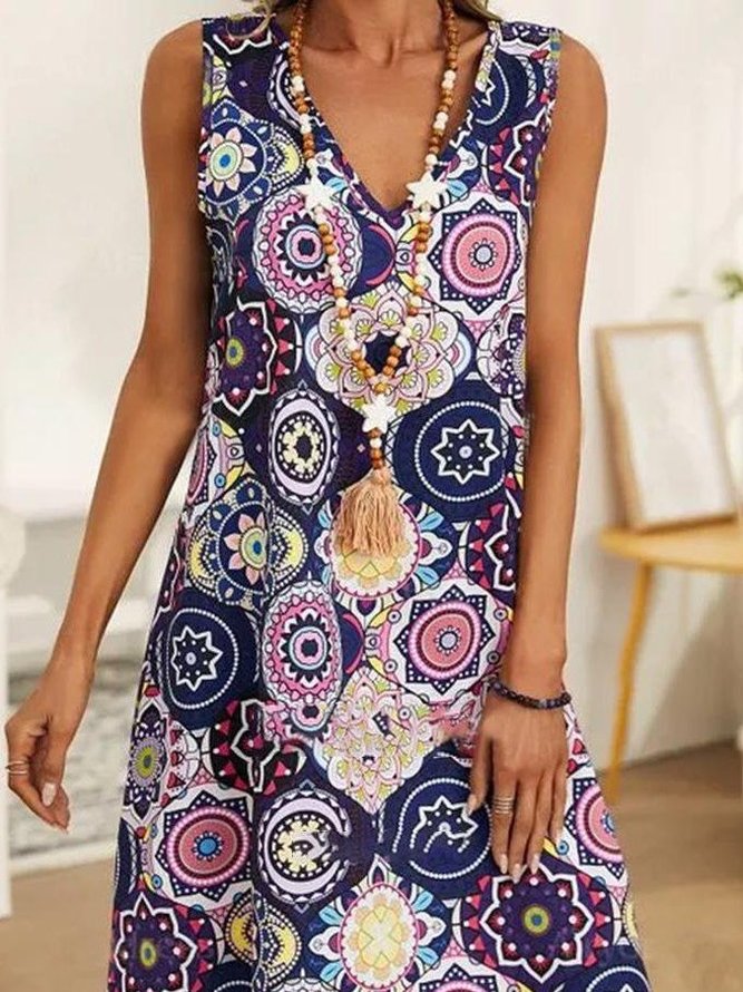 Holiday Abstract Sleeveless Weaving Dress