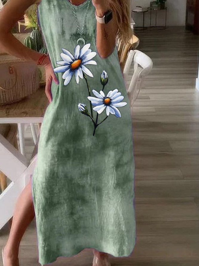 Daisy Ombre/Tie-Dye Short Sleeve V Neck Casual Dresses