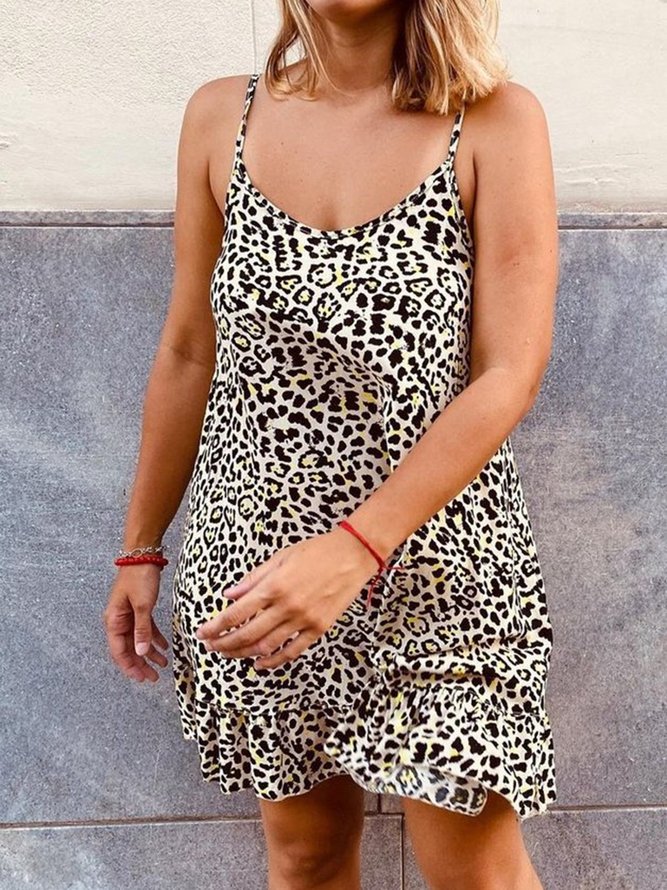 Printed Cotton-Blend Leopard Casual Weaving Dress