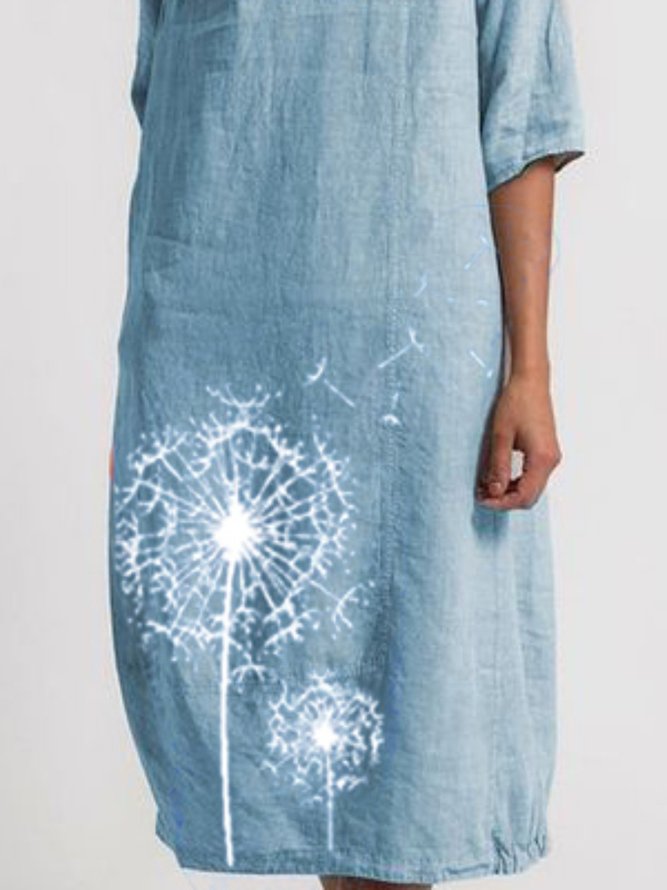 Linen Crew Neck Casual Women Dress
