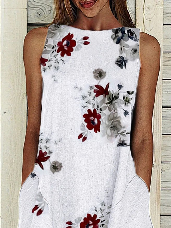 Sleeveless Casual Shift Floral Dress