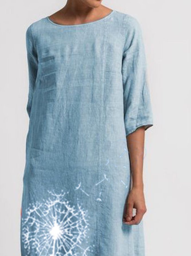 Linen Crew Neck Casual Women Dress
