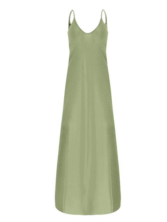 Women Maxi Dress Summer Sleeveless Maxi Dress Loose Plain with Pocket Casual Long Sundress