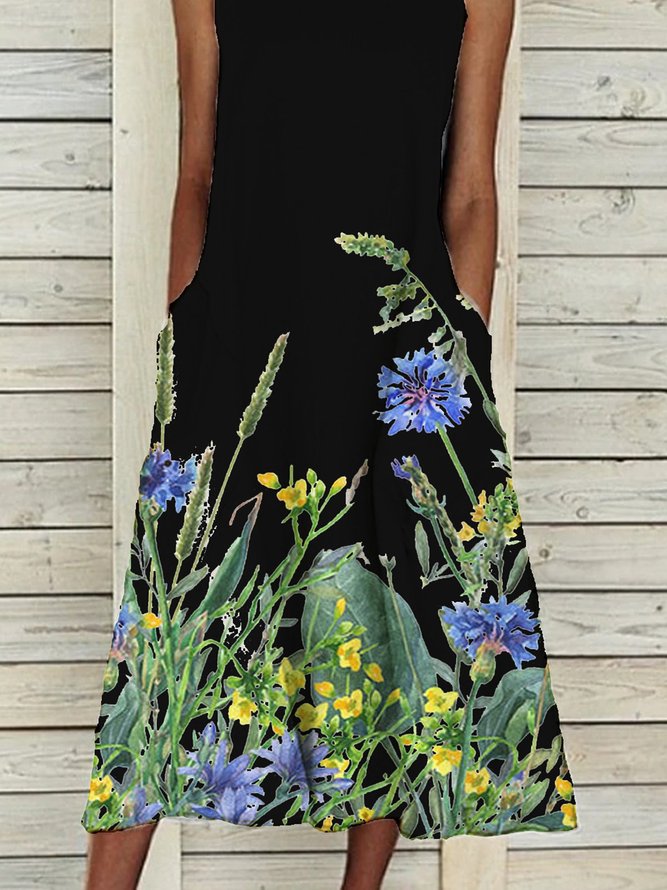 Floral Casual Sleeveless Weaving Dress